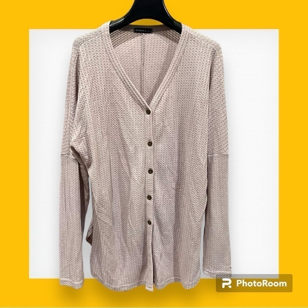 Miholl Waffle Knit Cardigan Blouse Beige Small